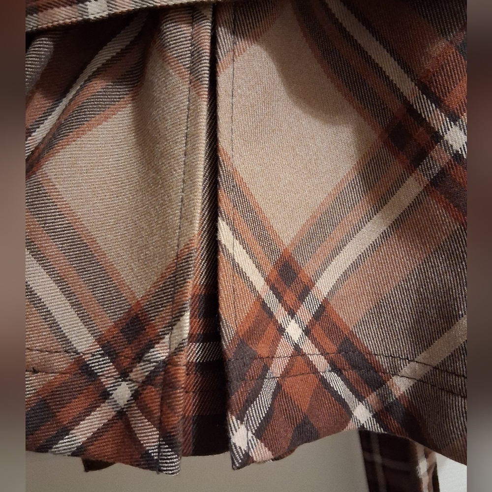 Apt 9 Brown Plaid Double Breasted High Neck Belted Styled Jacket XL - Picture 5 of 10